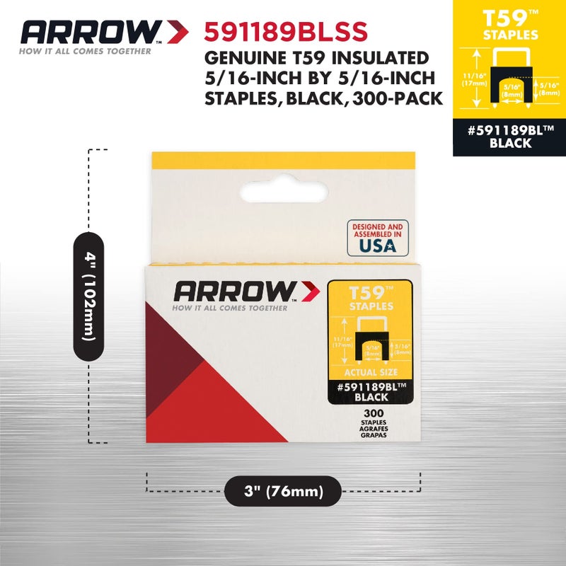 Arrow Fastener أرو 591189BLSS دبابيس معزولة من الفولاذ المقاوم للصدأ T59 بطول ساق 5/16 بوصة وعرض تاج 5/16 بوصة لكابلات الأسلاك، أسود، 300 قطعة - Image 3